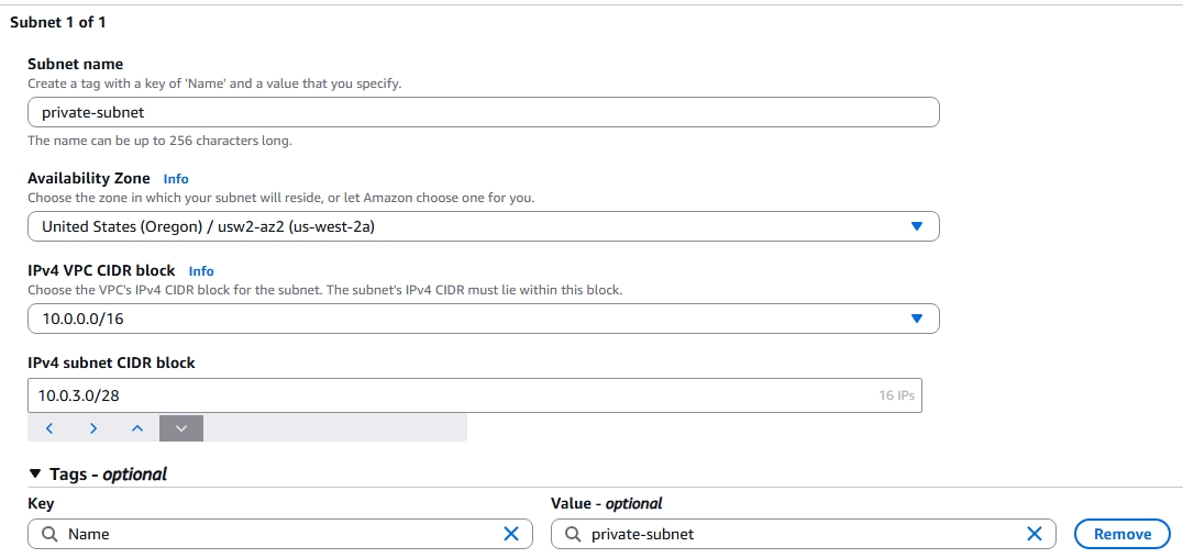 Subnet create screenshot