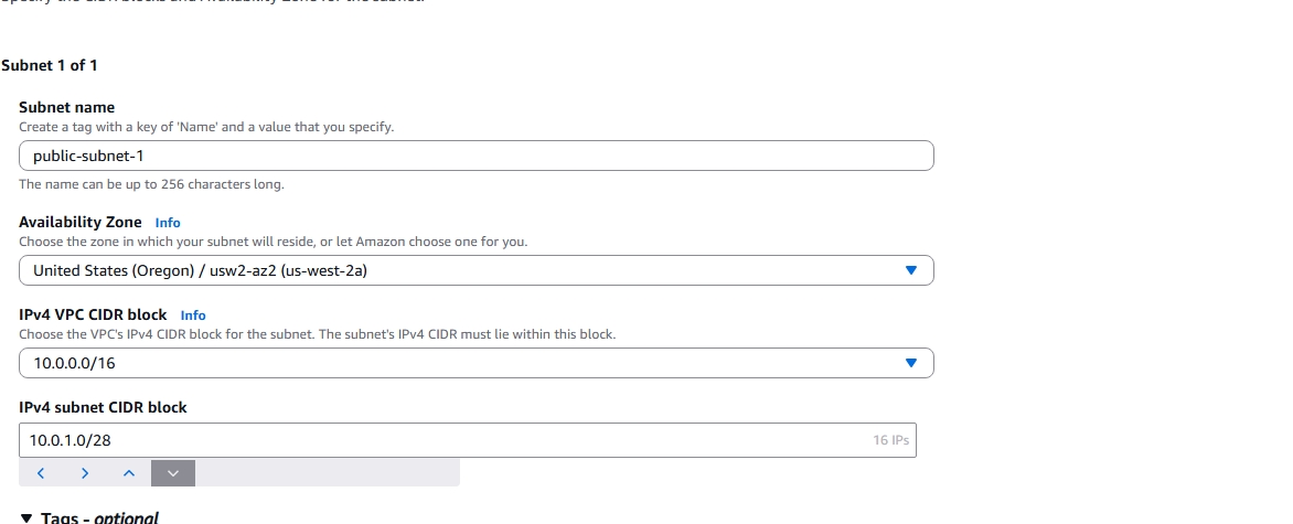 Subnet create screenshot