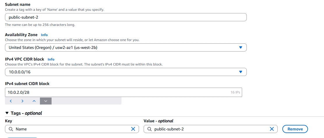 Subnet create screenshot
