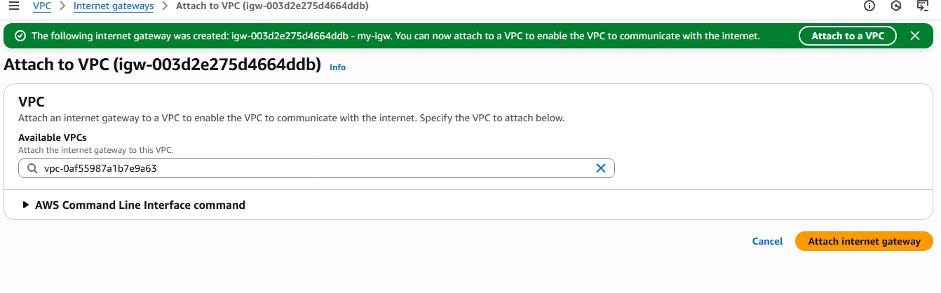 Internet gateway attach