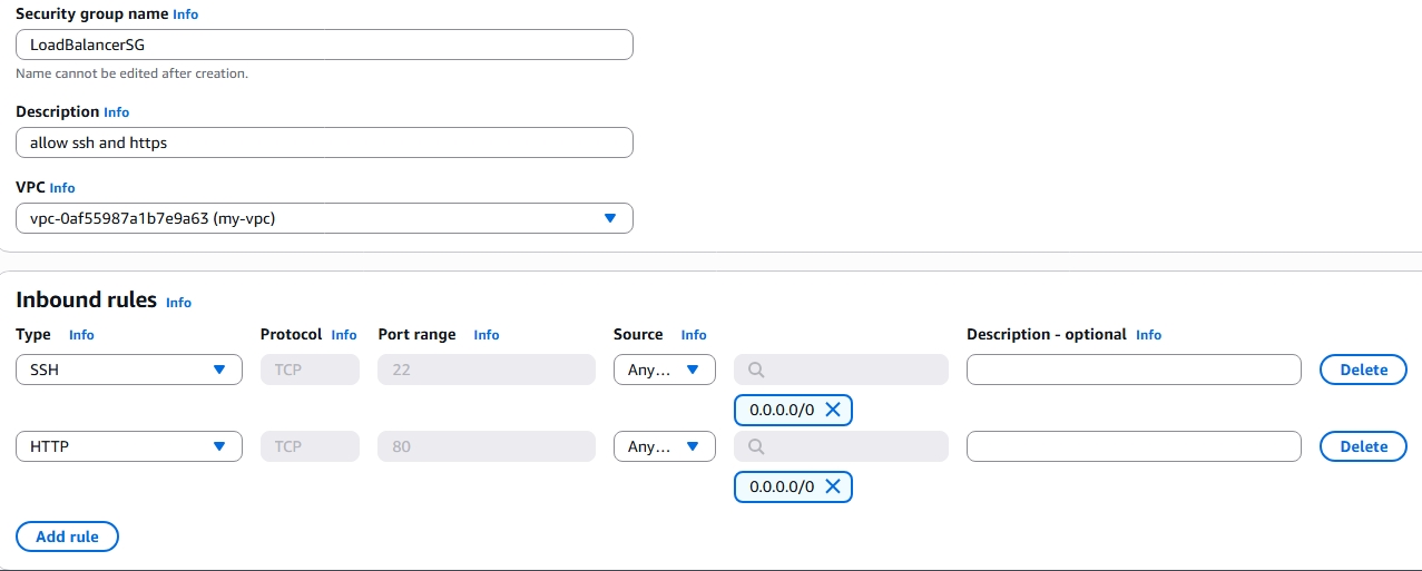 Load Balancer SG screenshot