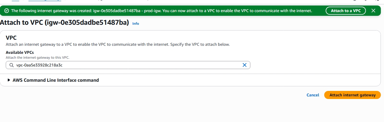 Internet gateway attach