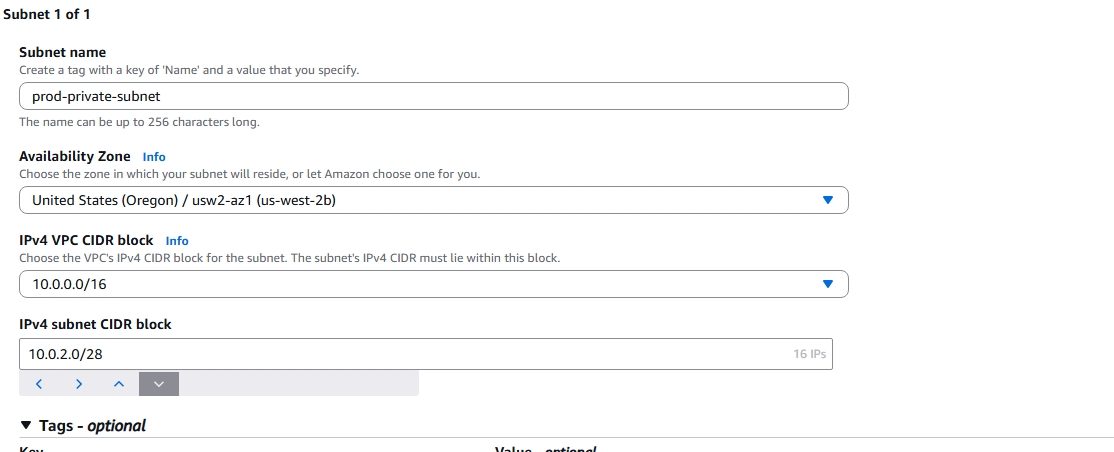 Production private subnet create